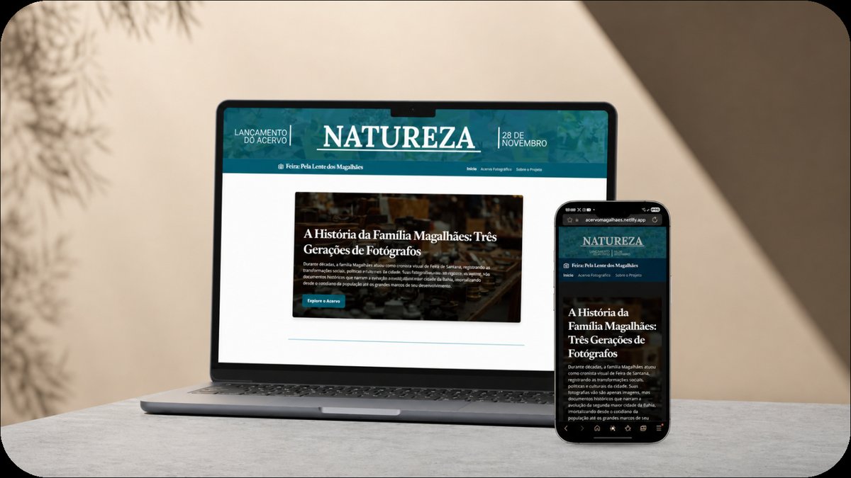 Site do Acervo Magalhães aberto em notebook e celular